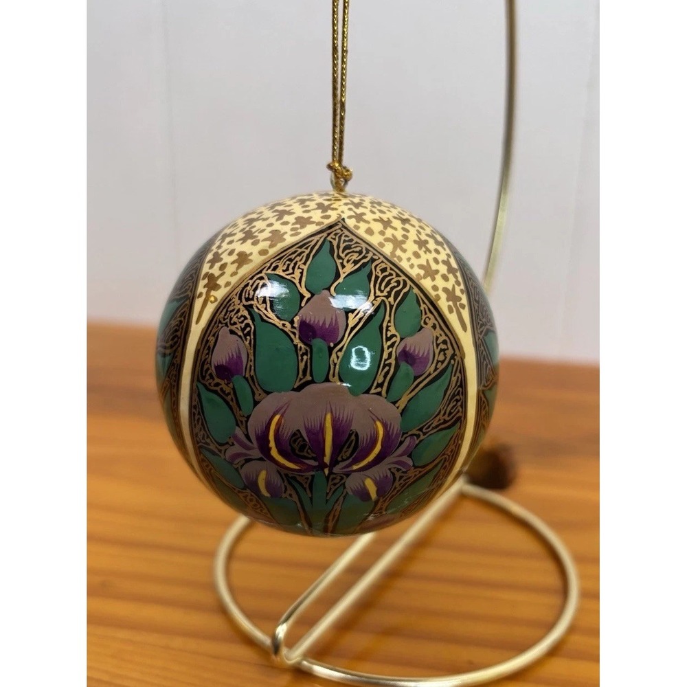 Pier 1 Imports Hand Painted Floral Iris Christmas Bulb‎ Tin Ornament
